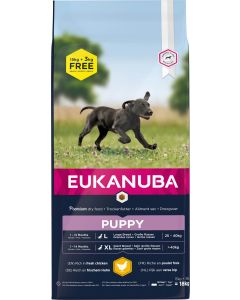 Eukanuba Junior Grande Race au poulet 15 kg + 3 kg OFFERTS