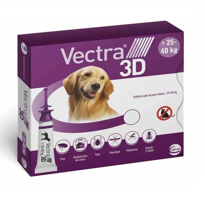 Vectra 3D Chien 25 à 40 kg 3 pipettes | La Compagnie des Animaux