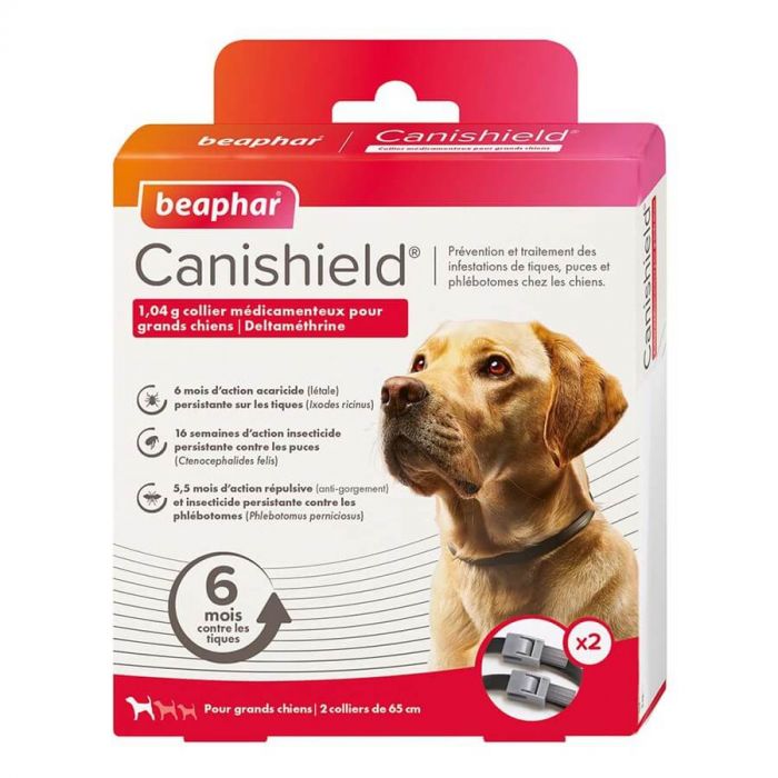 Beaphar Canishield Pack 2 colliers grand chien contre les puces, tiques
