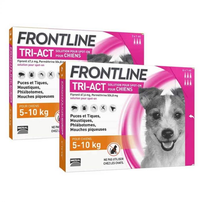 Frontline Tri Act spot on Petit chien 5 - 10 kg 6 pipettes + 3 pipette