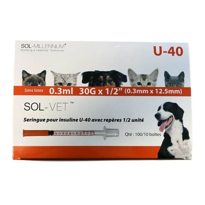 Sol-Vet Seringues insuline U-40 0.3 ml 30G 1/2 x100 | Livraison rapide